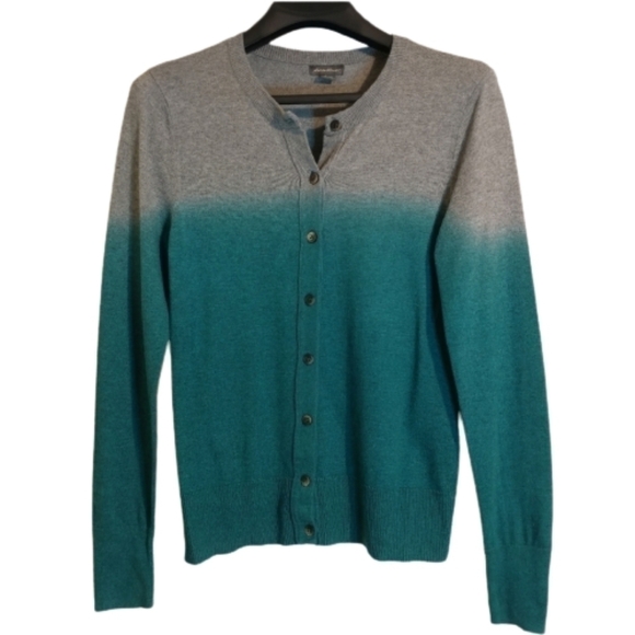 Eddie Bauer Gray and Teal Ombre Cardigan - Picture 1 of 7